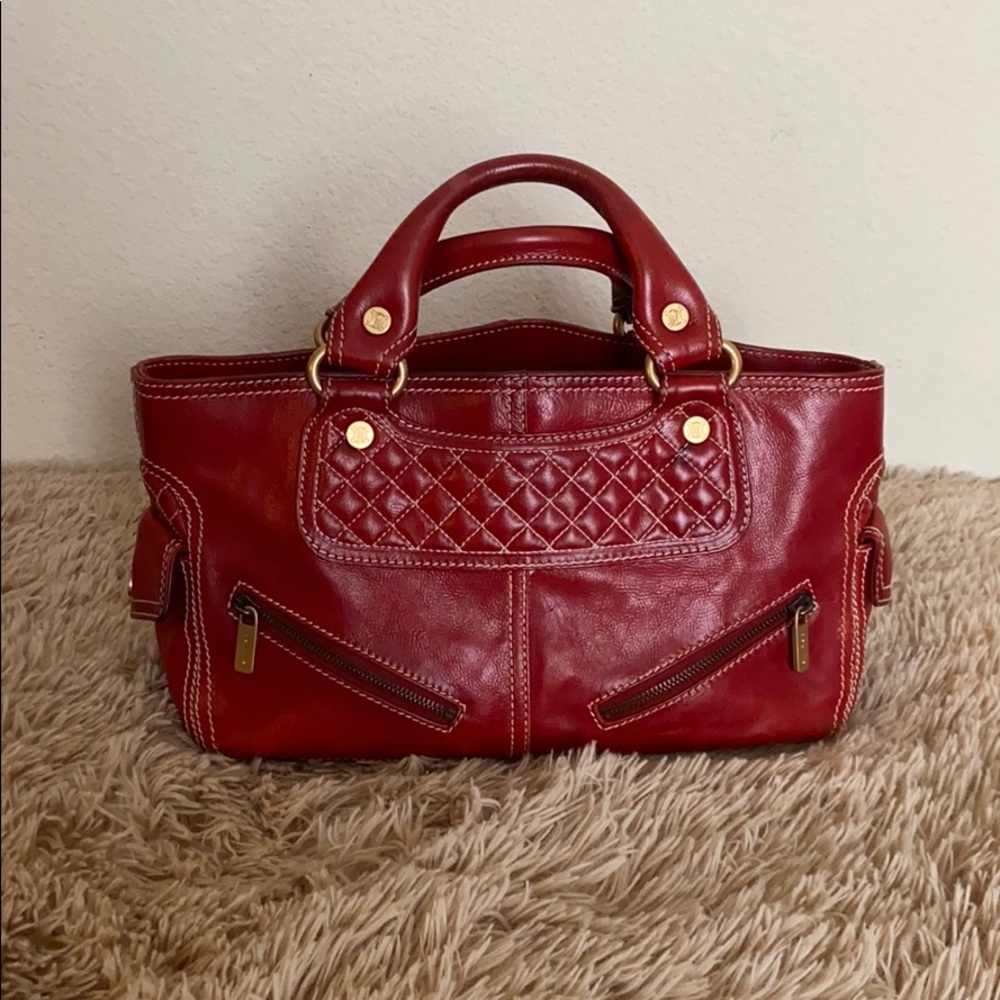 Auth Celine Boogie Red Leather Handbag